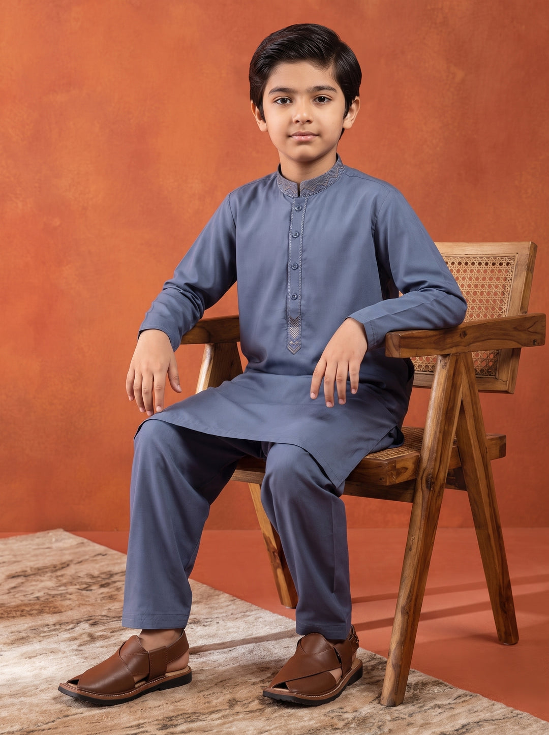 Greyish Blue Emb Kids K-S | KDS-38