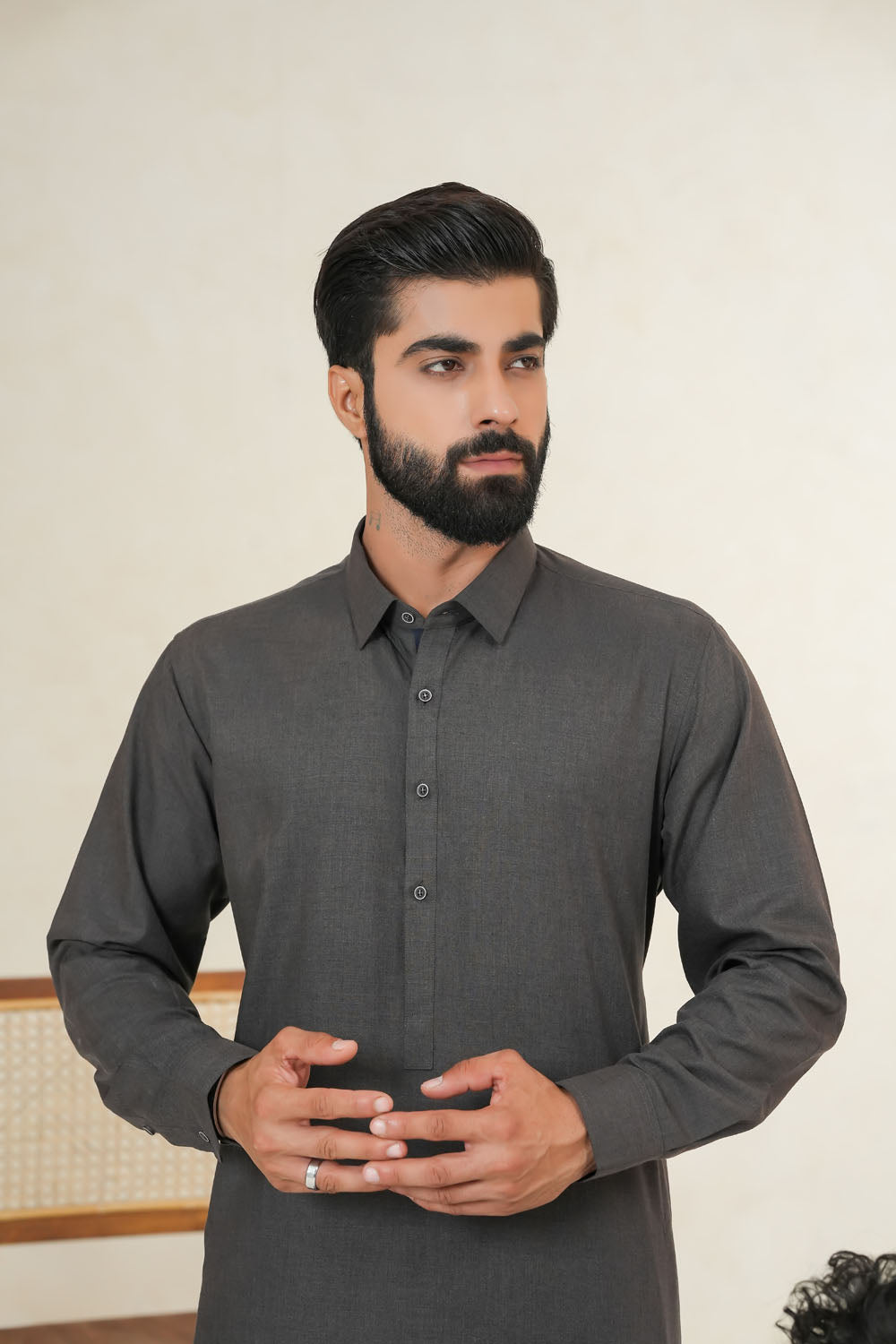 Dark Grey Plain Kurta Shalwar | KS-198