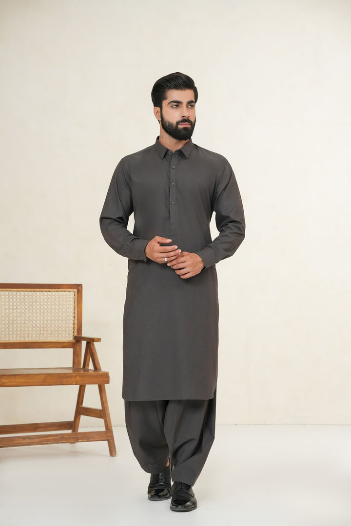 Dark Grey Plain Kurta Shalwar | KS-198