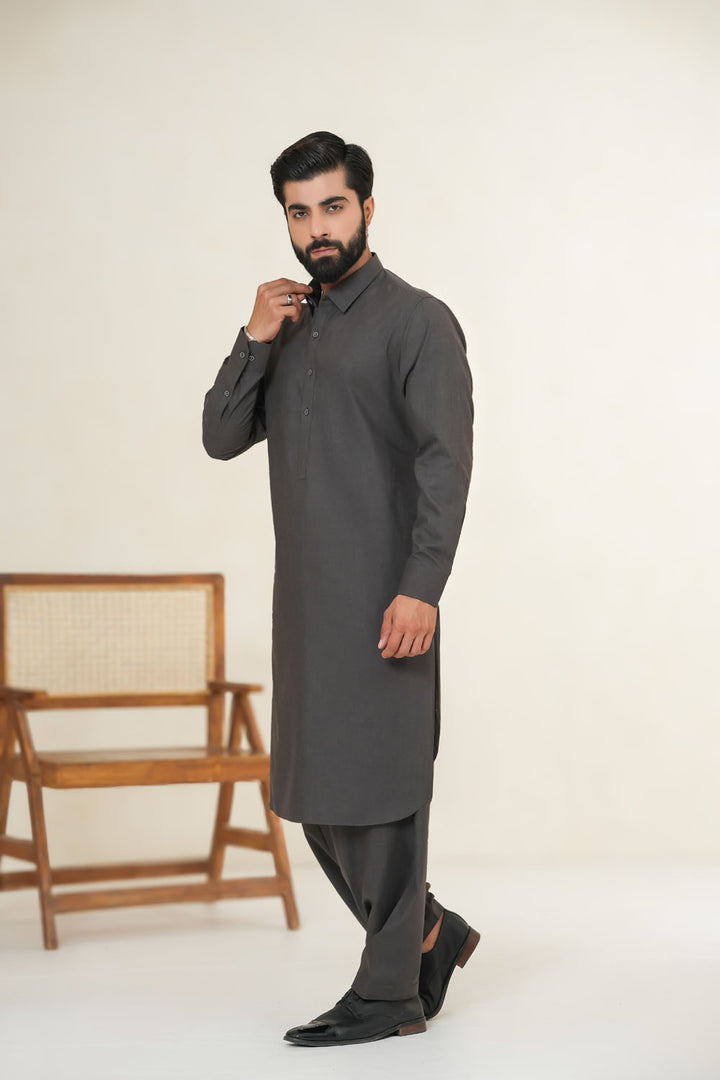 Dark Grey Plain Kurta Shalwar | KS-198
