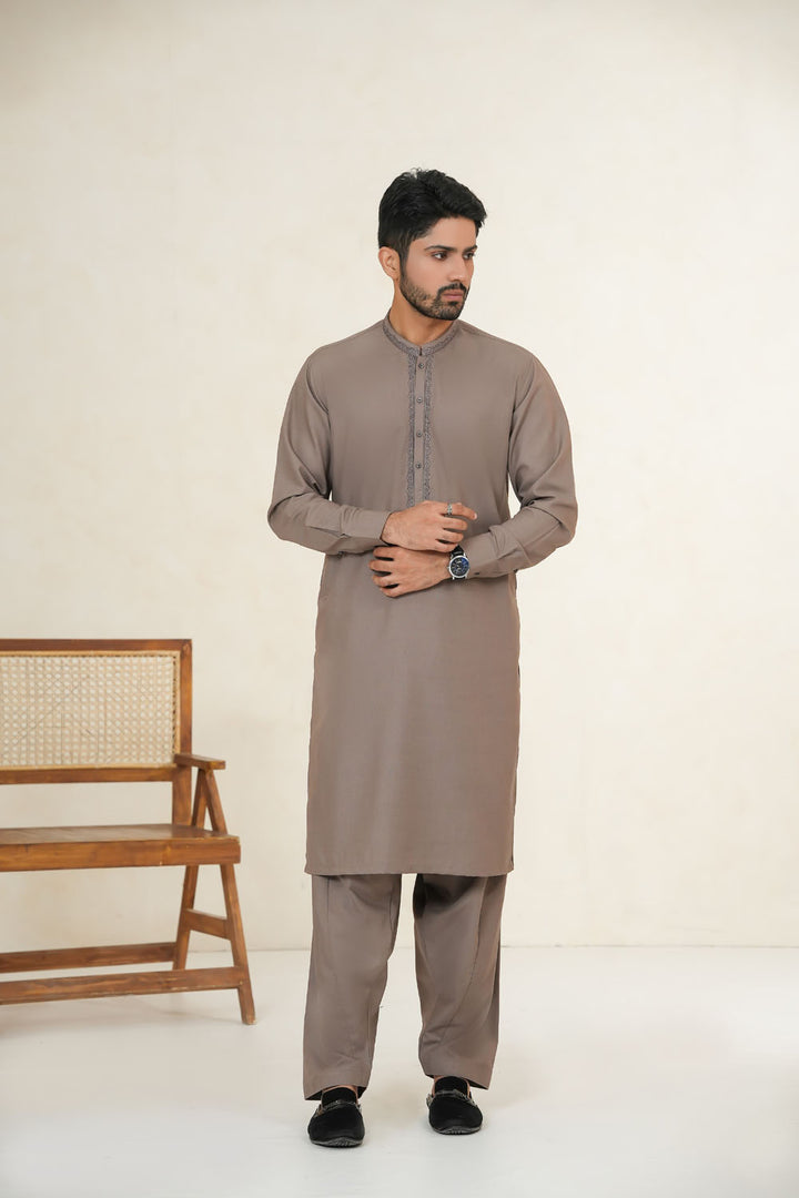 Brown Emb Kurta Shalwar | KS-201