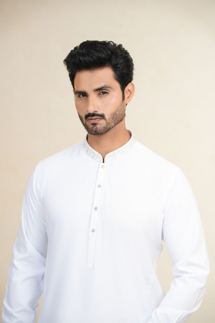 White Emb Kurta Shalwar | KS-208