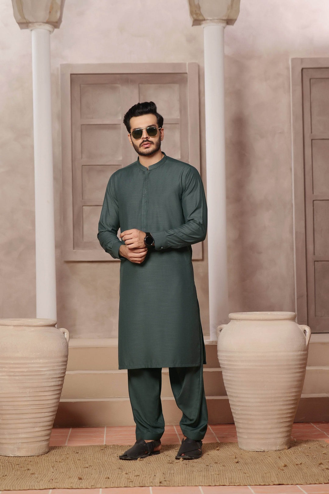 Light Grey Self Kurta Shalwar | ADKS-095 - Al-Deebaj