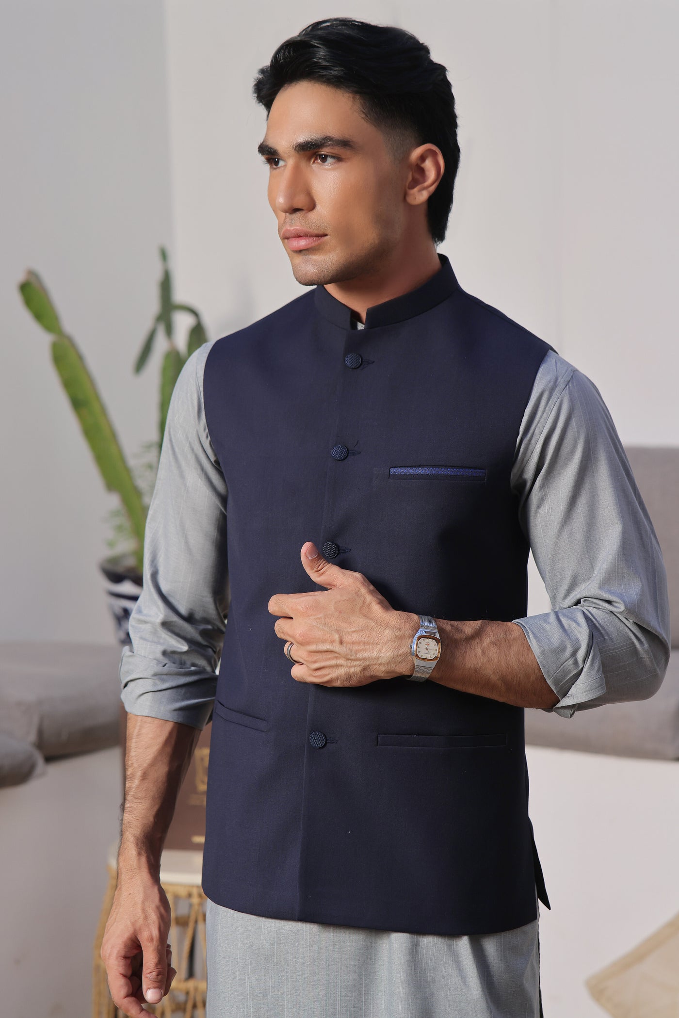 Navy Naqsh Waist-Coat | RWC-P61