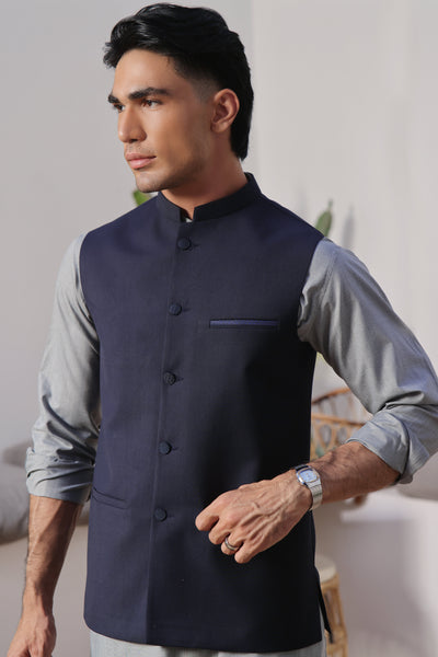 Navy Naqsh Waist-Coat | RWC-P61