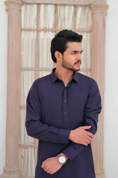 Purple Plain Oxford Kurta Shalwar - Al-Deebaj