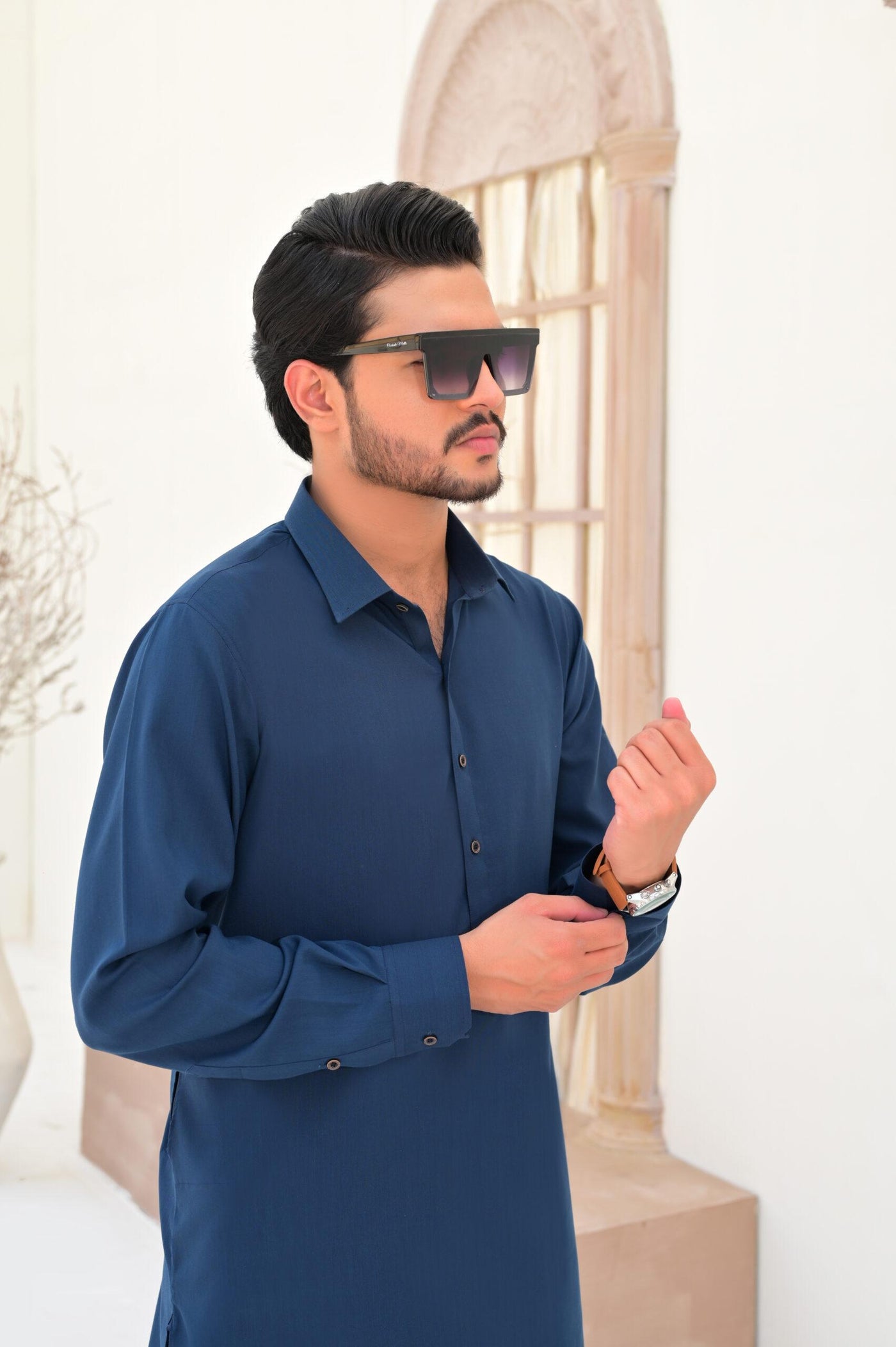 Navy Blue Plain Oxford Kameez Shalwar | ADKS-013 - Al-Deebaj