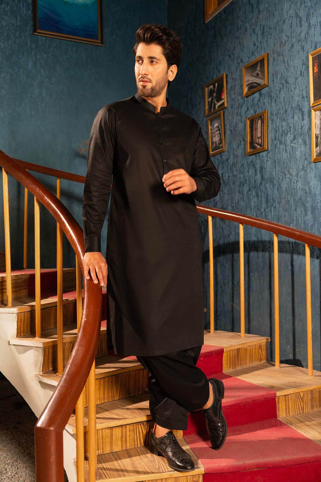 Black Cotton Kameez Shalwar | ADKS-064 - Al-Deebaj