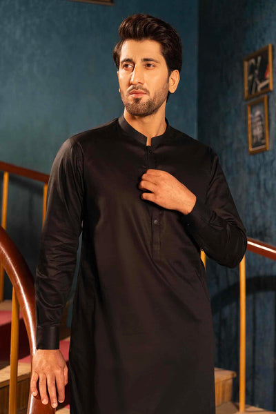 Black Cotton Kameez Shalwar | ADKS-064 - Al-Deebaj