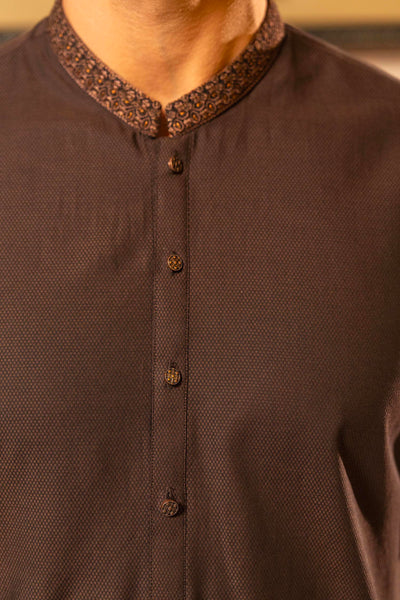 Brown Cotton Dobby Kurta | ADKR-013 - Al-Deebaj