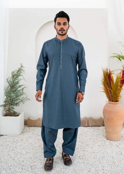 Grayish Blue Blended Kurta Shalwar | ADKS-047 - Al-Deebaj