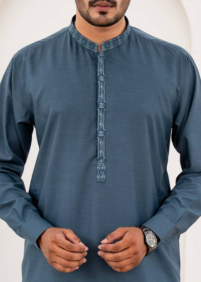 Grayish Blue Blended Kurta Shalwar | ADKS-047 - Al-Deebaj