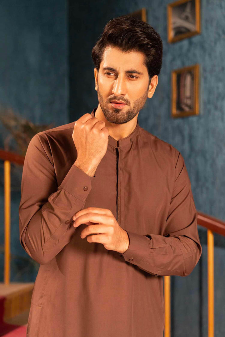 Dark Brown Blended Kameez Shalwar | ADKS-054 - Al-Deebaj