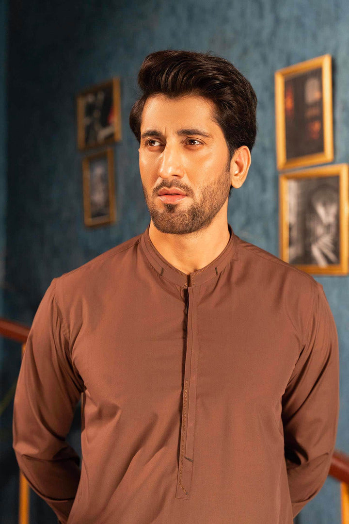 Dark Brown Blended Kameez Shalwar | ADKS-054 - Al-Deebaj