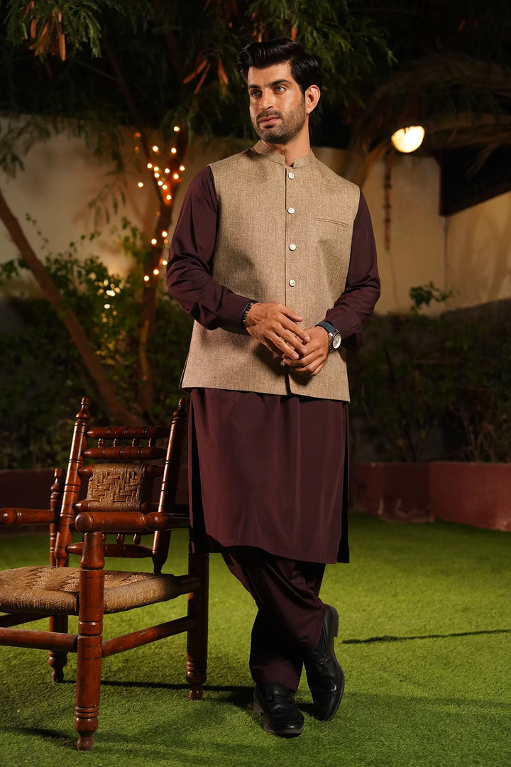 Fawn Jute Waist-Coat - Al-Deebaj
