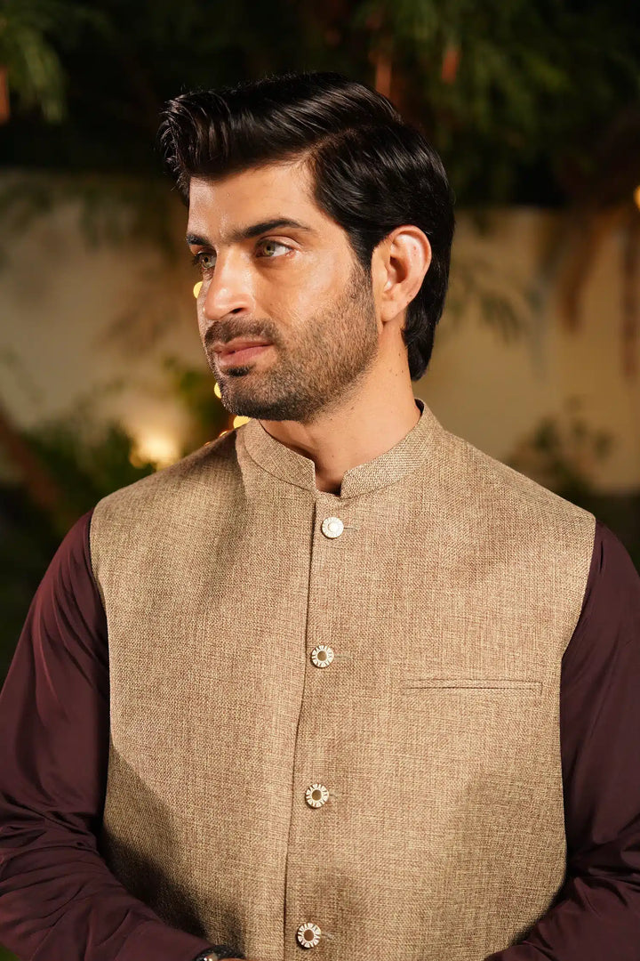 Fawn Jute Waist-Coat - Al-Deebaj