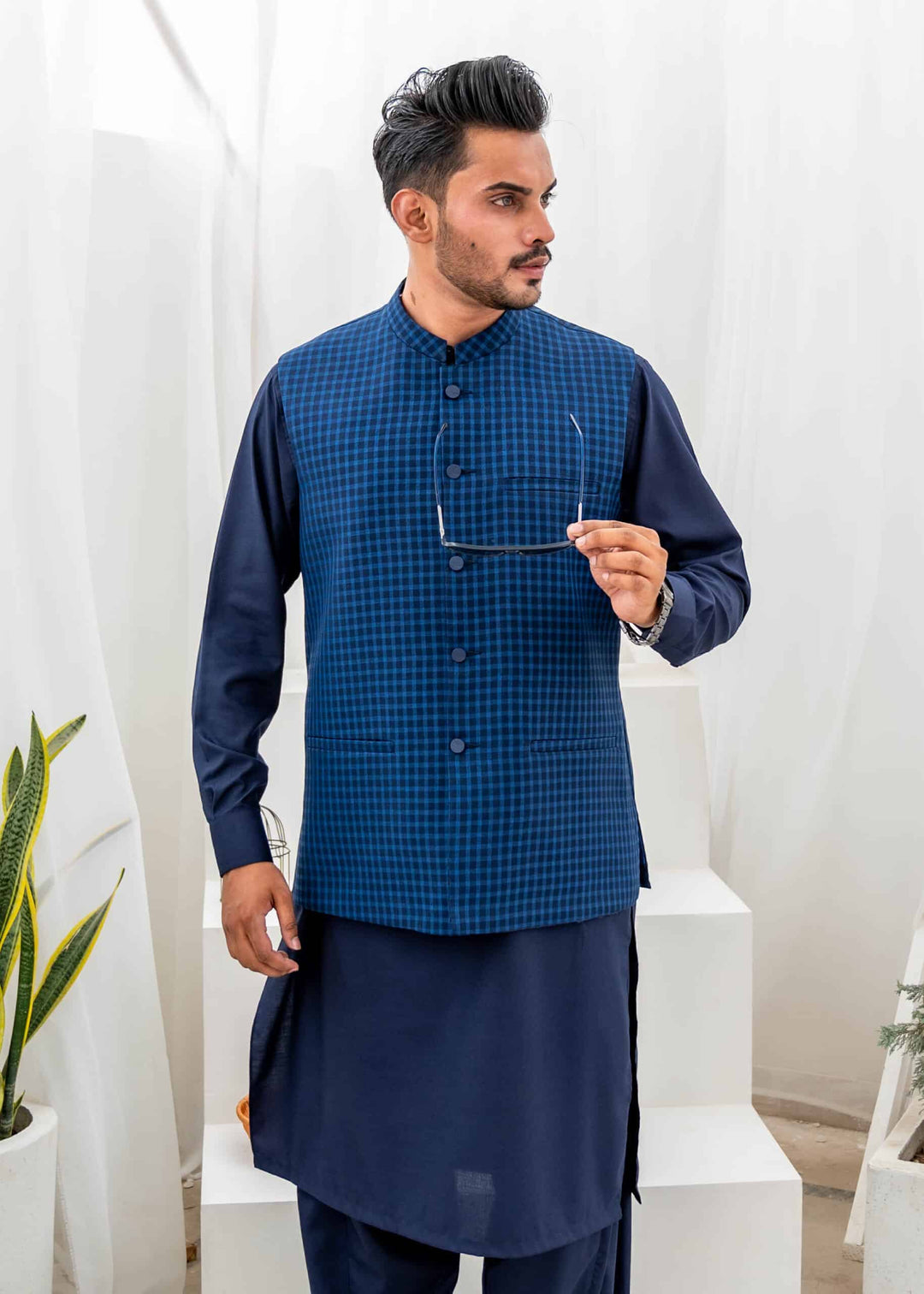 Blue Suiting Waist-Coat - Al-Deebaj