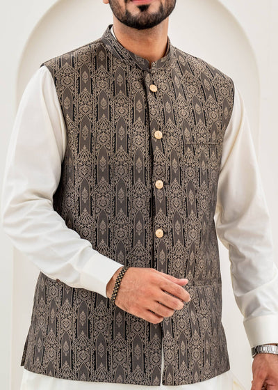 Black & Beige Waist-Coat - Al-Deebaj