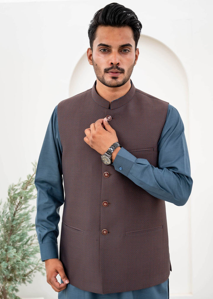 Brown Printed Waist-Coat - Al-Deebaj