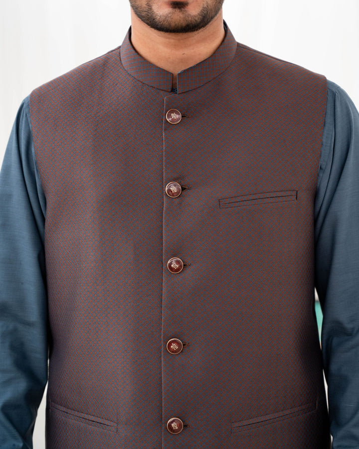 Brown Printed Waist-Coat - Al-Deebaj